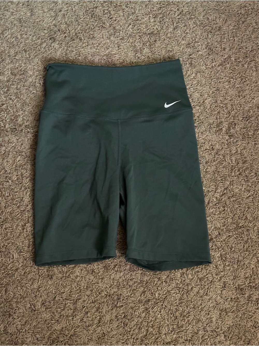 Nike Women’s High-Rise Bike Shorts in Forest Green with White Swoosh